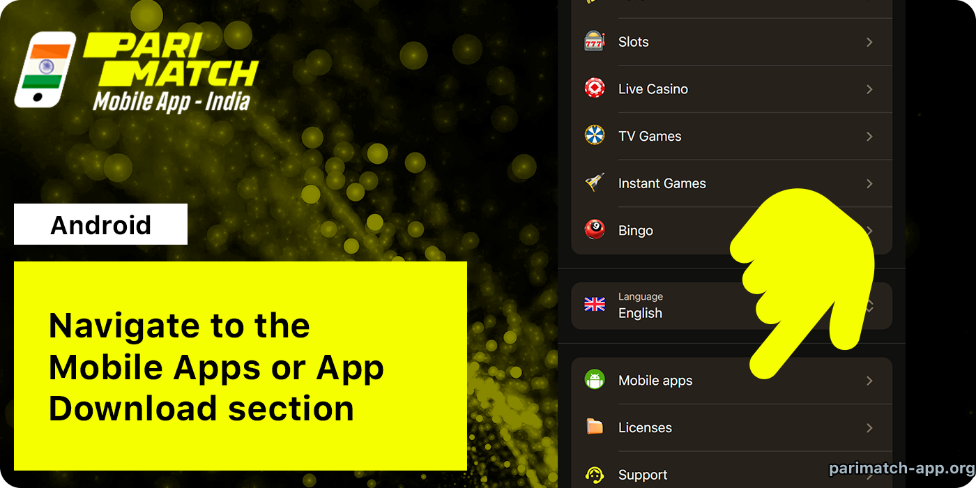 Find 'Apps' page at Parimatch Website