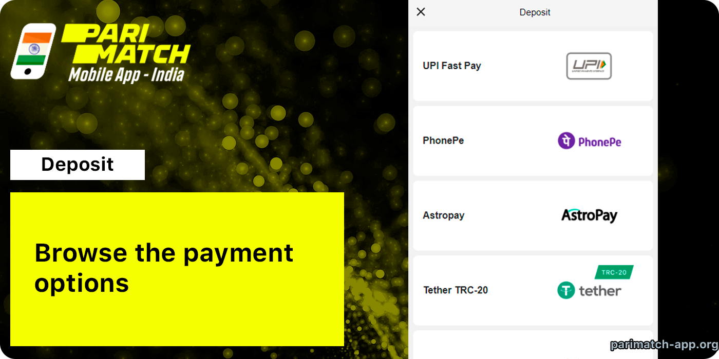 Browse All Payment Options available at Parimatch India