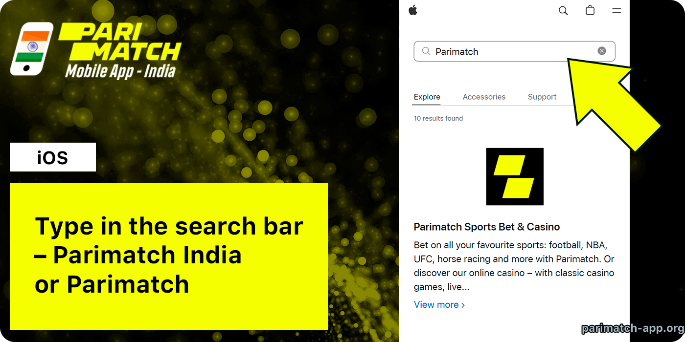 Type 'Parimatch' in the iOS App Store Search Bar