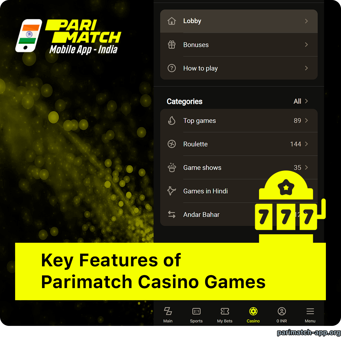Key Features of Parimatch App Casino - Categories