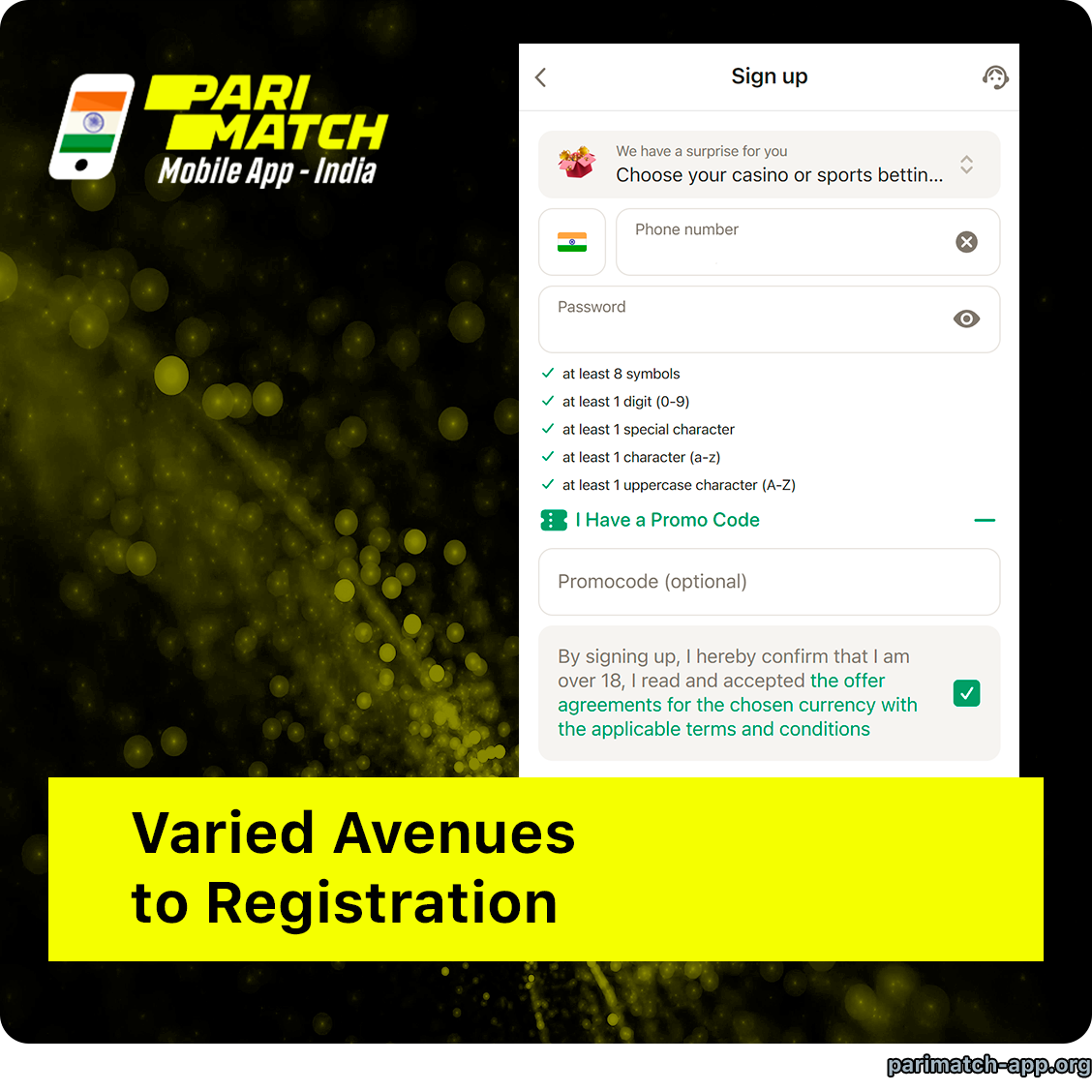 Varied Avenues to Registration at Parimatch India App